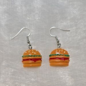 Whimsical Orange and Green Burger Earrings Jewelry